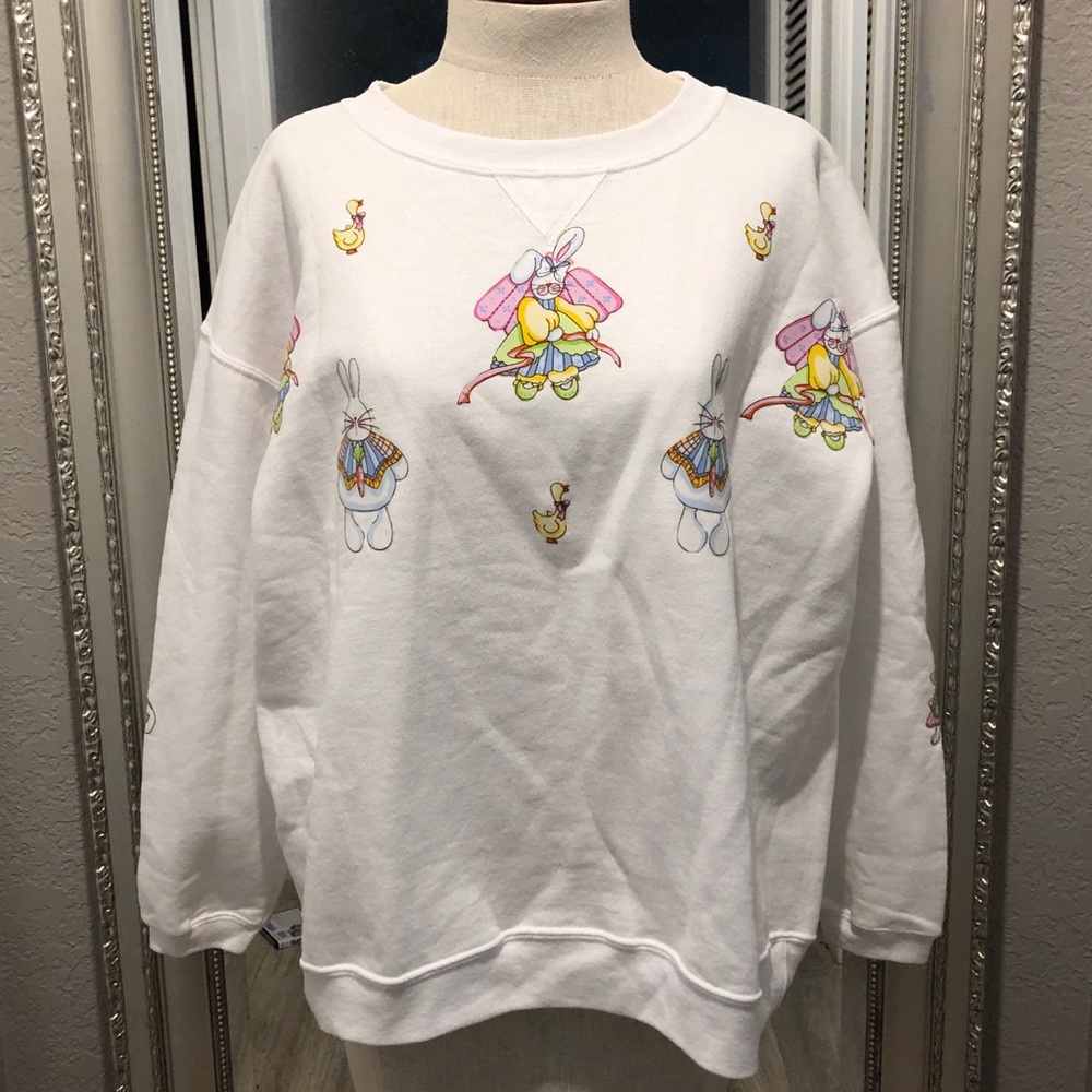 VTG EASTER BUNNY RABBIT & DUCK CREWNECK SWEATSHIRT